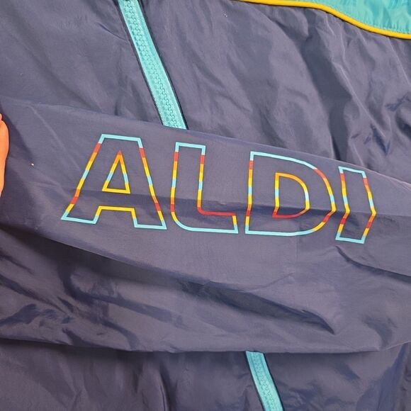 Aldi Gear Windbreaker Full Zip Hooded Jacket 2024 Unisex Size Med Pockets Blue - Picture 6 of 11